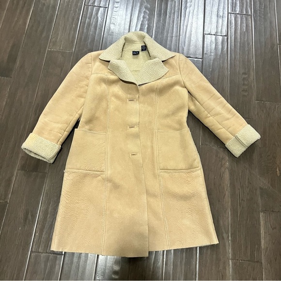 GAP long faux suede shearling lined coat - Picture 2 of 9
